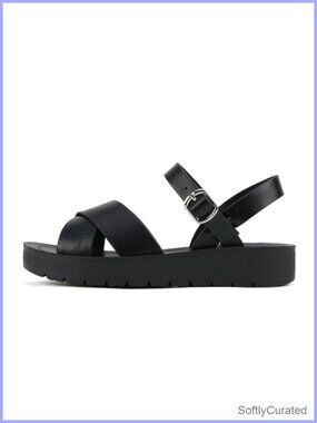 Women Flat Sandals Flatform Ankle Buckle Criss Cross Faux Leather